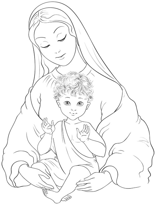 Disegno di Maria in bianco e nero - Immagine 4