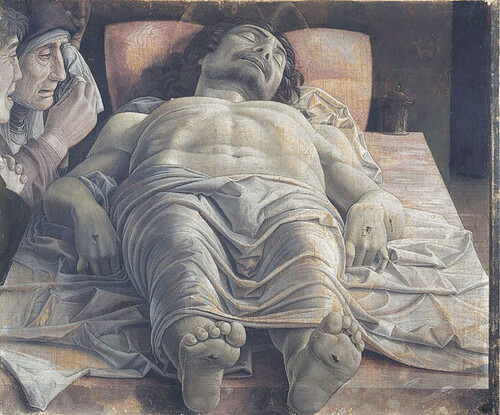 Foto da Wikipedia del "Cristo morto" di Mantegna