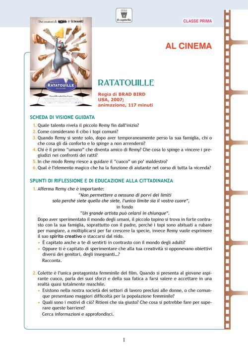 Scheda di visione guidata del film Ratatouille