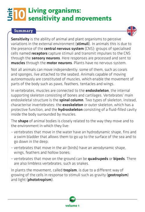 Living organisms: sensitivity and movements - Summary