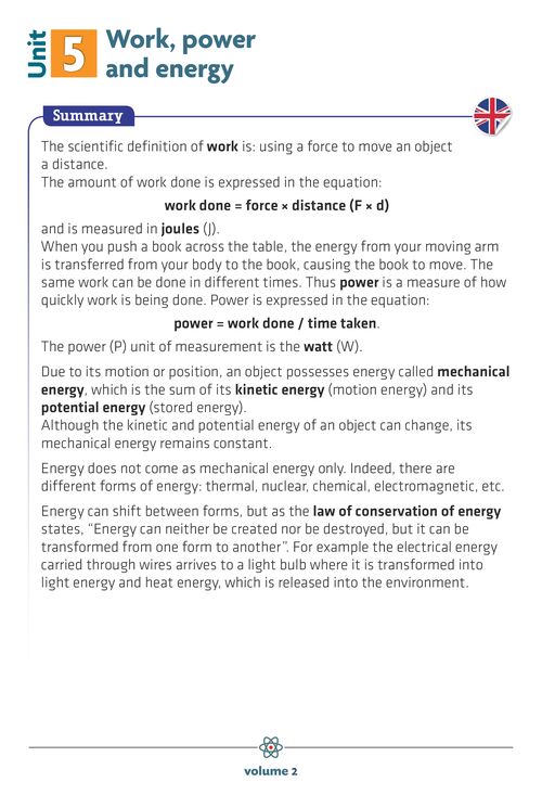 Work, power and energy - Summary