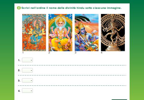 Scrivi nell’ordine il nome delle divinità hindu sotto ciascuna immagine