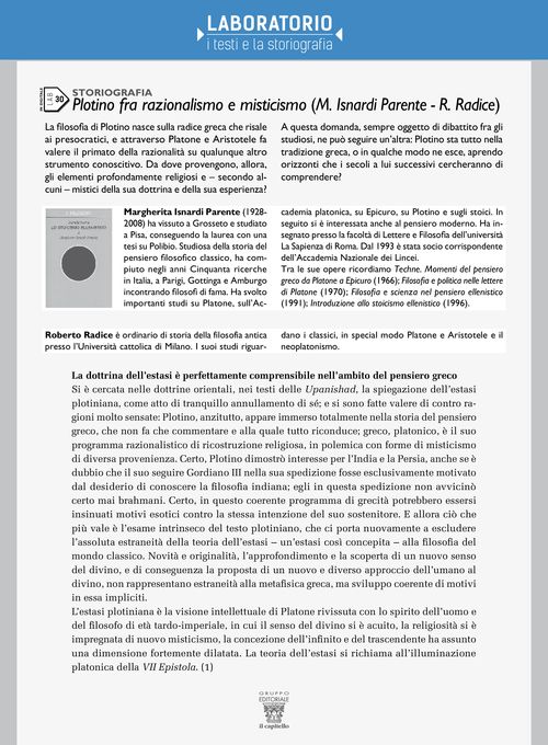 Lab 30 - Plotino fra razionalismo e misticismo (M. Isnardi Parente - R. Radice)