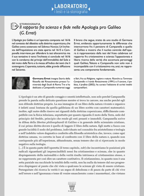 Lab 23 - Il rapporto fra scienza e fede nella Apologia pro Galileo (G.  Ernst)