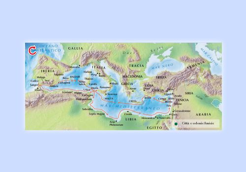 Le principali rotte mediterranee dei Fenici