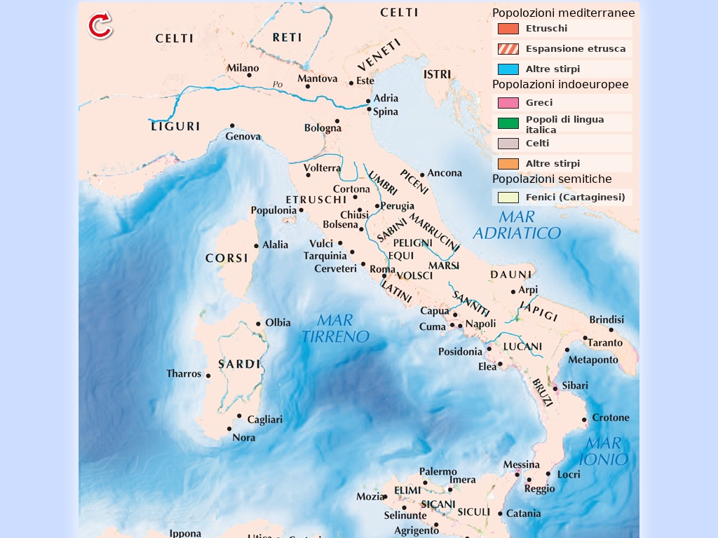 L’Italia attorno al VI secolo a.C.