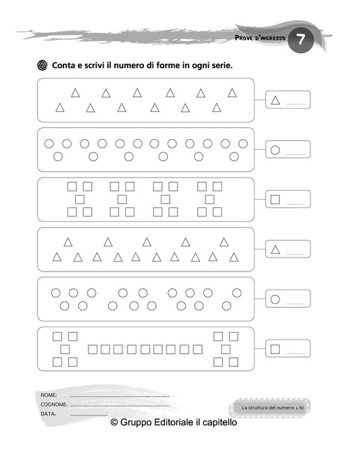 Conta e scrivi il numero di forme in ogni serie.