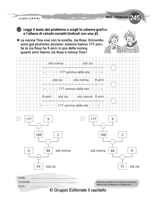 Leggi il testo del problema e scegli lo schema grafi co
 e l’albero di calcolo corretti (indicali con una ✗).