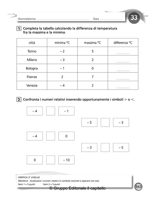 Completa la tabella calcolando la differenza di temperatura
 fra la massima e la minima.