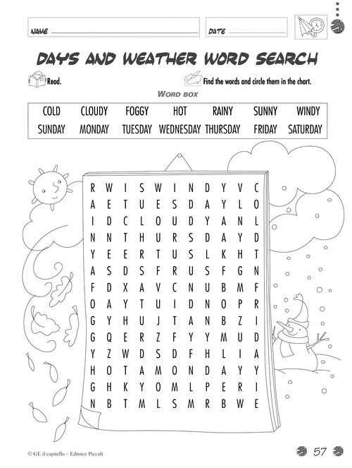 Days and weather word search
