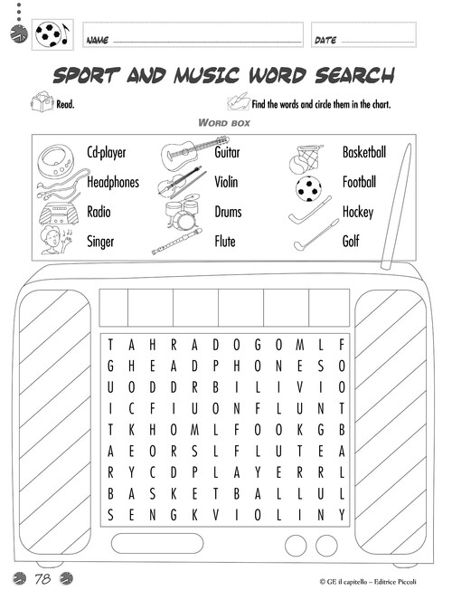 Sport and music word search